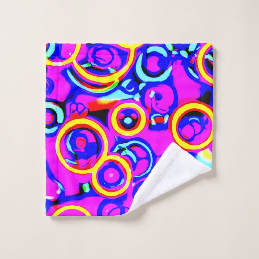 Lebhaftes, farbenfrohes Neonmuster Badhandtuch Set (Waschlappen)