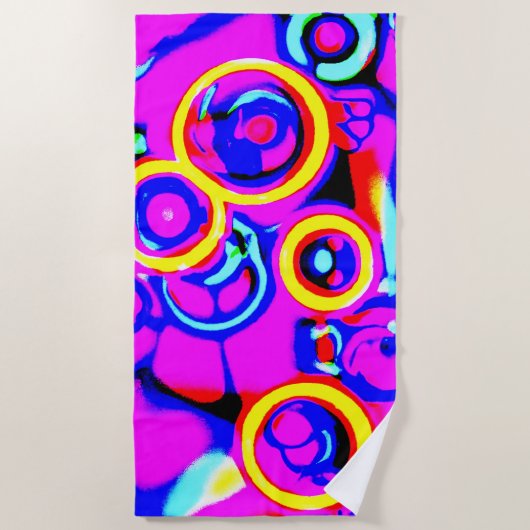 Lebhaftes, farbenfrohes Neonmuster Strandtuch (Vorderseite)