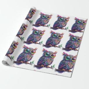 Lebhaftes farbenfrohes Owl mit lebhaftem Glasdesig Geschenkpapier