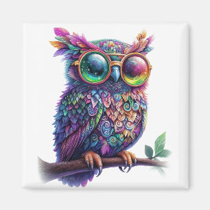 Lebhaftes farbenfrohes Owl mit lebhaftem Glasdesig Magnet