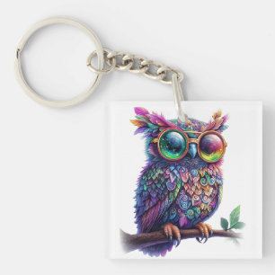 Lebhaftes farbenfrohes Owl mit lebhaftem Glasdesig Schlüsselanhänger