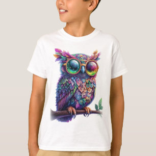 Lebhaftes farbenfrohes Owl mit lebhaftem Glasdesig T-Shirt