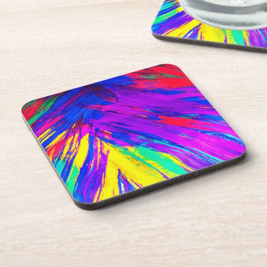 Lebhaftes farbenfrohes Regenbogendesign Getränkeuntersetzer (Linke Seite)