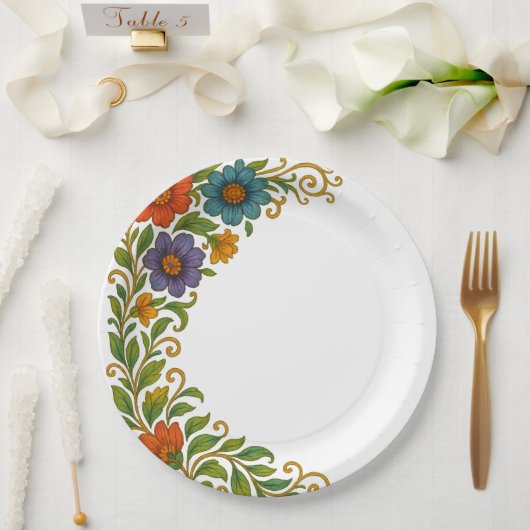 Lebhaftes farbenprächtiges Blumenmuster Pappteller (Hochzeit)