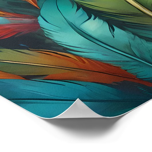 Lebhaftes farbenprächtiges Boho Feather Pattern Poster (Ecke)