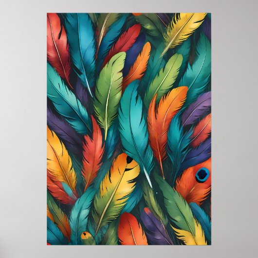 Lebhaftes farbenprächtiges Boho Feather Pattern Poster (Vorne)