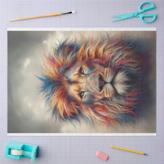 Lebhaftes farbiges Löwenkopfdekoupage Seidenpapier (Basteln)