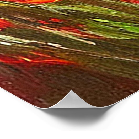 Lebhaftes Feld blühender roter Pflaumen Poster (Ecke)