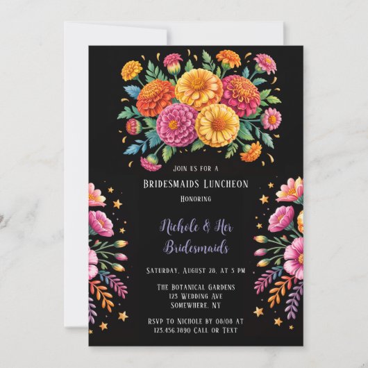 Lebhaftes Fiesta Wedding Bouquet Bridesmaids Mitta Einladung (Vorderseite)