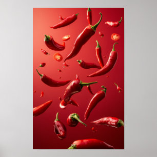 Lebhaftes Floating Red Paprikaschoten Food Poster