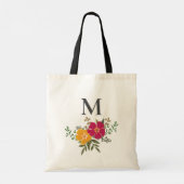 Lebhaftes floral Bouquet Bridesmaid Monogramm Tragetasche (Rückseite)