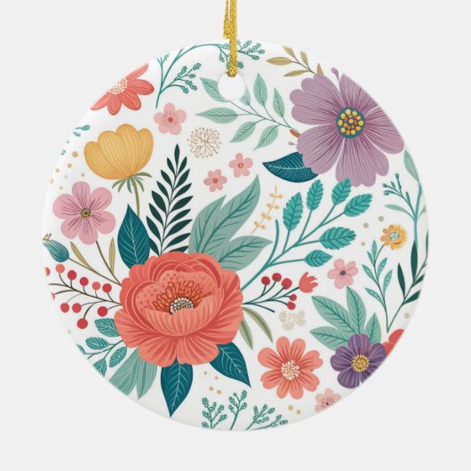 Lebhaftes, florales Multioptikmuster Keramik Ornament (Hinten)