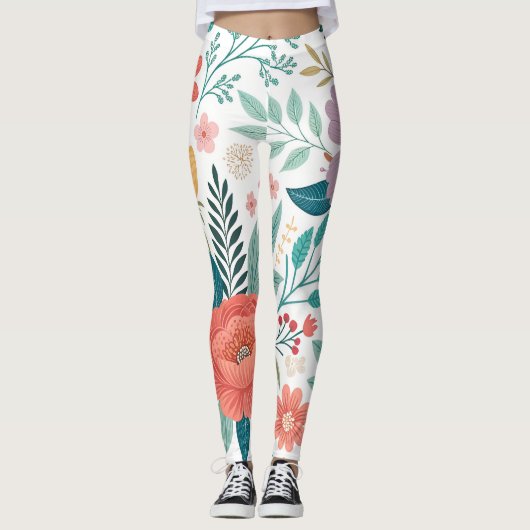 Lebhaftes, florales Multioptikmuster Leggings (Vorderseite)