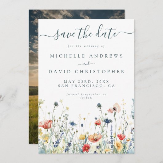 Lebhaftes Foto für Wildblume Save The Date (Vorne/Hinten)