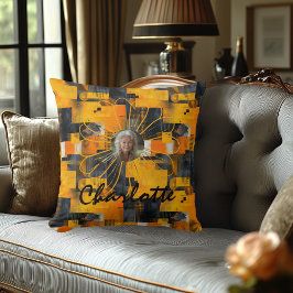 Lebhaftes Foto-Kissen mit goldenem Hintergrund Kissen