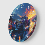 Lebhaftes frisierte Auto bei Sonnenuntergang auf e Große Wanduhr (Winkel)