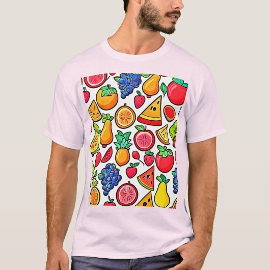 Lebhaftes Fruchtmuster T-Shirt (Vorderseite)
