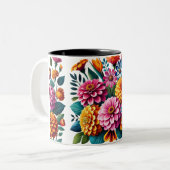 Lebhaftes Garden Blooms Blumendesign Zweifarbige Tasse (Vorderseite Links)