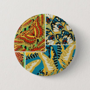 Lebhaftes Gelb & Türkis Art Deco Schmetterlingskun Button