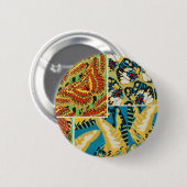 Lebhaftes Gelb & Türkis Art Deco Schmetterlingskun Button (Vorne & Hinten)