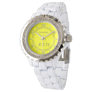 Lebhaftes gelbes Fluo Delight Ready Monogram Armbanduhr