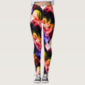Lebhaftes gelbes Orange Lila Abstraktes Rauchen Leggings (Vorderseite)