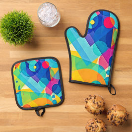 Lebhaftes geometrisches Abstrakt Ofenhandschuh & Topflappen-Set