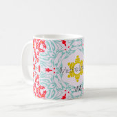 Lebhaftes geometrisches Design in Rot und Blau Kaffeetasse (Vorderseite Links)