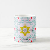 Lebhaftes geometrisches Design in Rot und Blau Kaffeetasse (Mittel)