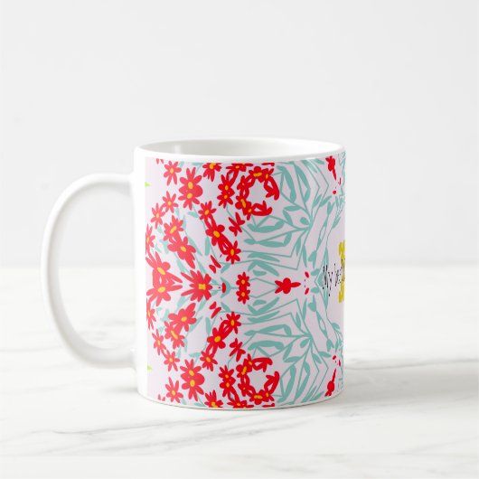 Lebhaftes geometrisches Design in Rot und Blau Kaffeetasse (Links)