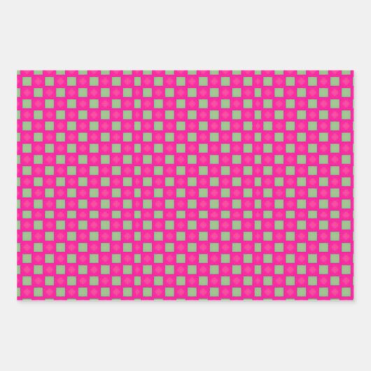Lebhaftes geometrisches Muster in Grün und Rosa Geschenkpapier Set (Vorderseite 3)