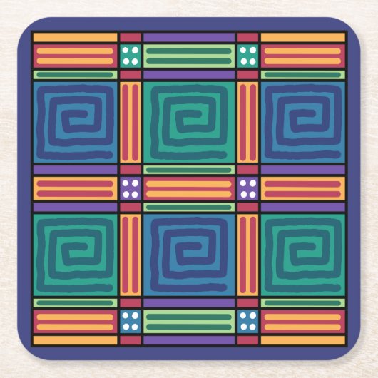 Lebhaftes geometrisches Muster Rechteckiger Pappuntersetzer (Vorderseite)