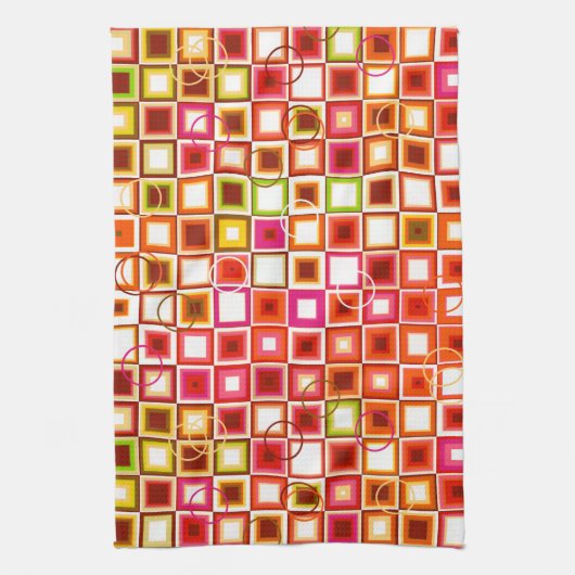 Lebhaftes geometrisches Quadrat-Muster im Retro Geschirrtuch (Vertikal)