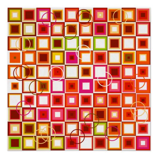 Lebhaftes geometrisches Quadrat-Muster im Retro Poster (Vorderseite)