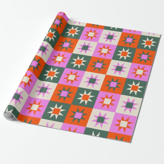 Lebhaftes geometrisches Sternmuster Geschenkpapier (Ungerollt)
