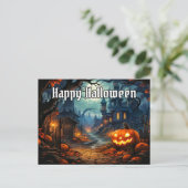 Lebhaftes glühendes Spooky Pumpkin Happy Halloween Postkarte (Stehend Vorderseite)