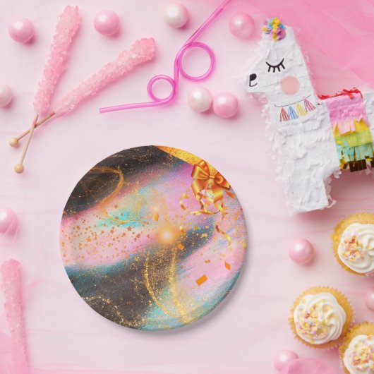 Lebhaftes Gold Pappteller (Party)