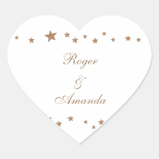 Lebhaftes Gold Stars Border Personalisiert Wedding Herz-Aufkleber (Vorderseite)