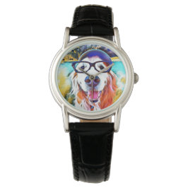 Lebhaftes Golden Retriever Nerd Brillen Gemälde Armbanduhr
