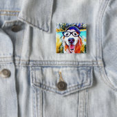 Lebhaftes Golden Retriever Nerd Brillen Gemälde Button (Beispiel)