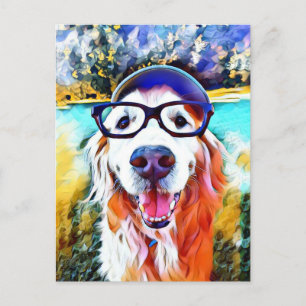 Lebhaftes Golden Retriever Nerd Brillen Gemälde Postkarte