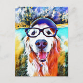 Lebhaftes Golden Retriever Nerd Brillen Gemälde Postkarte (Vorderseite)