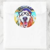 Lebhaftes Golden Retriever Nerd Brillen Gemälde Runder Aufkleber (Tasche)