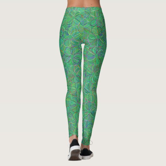 Lebhaftes Green Cyclic Chaos-Muster Leggings (Rückseite)