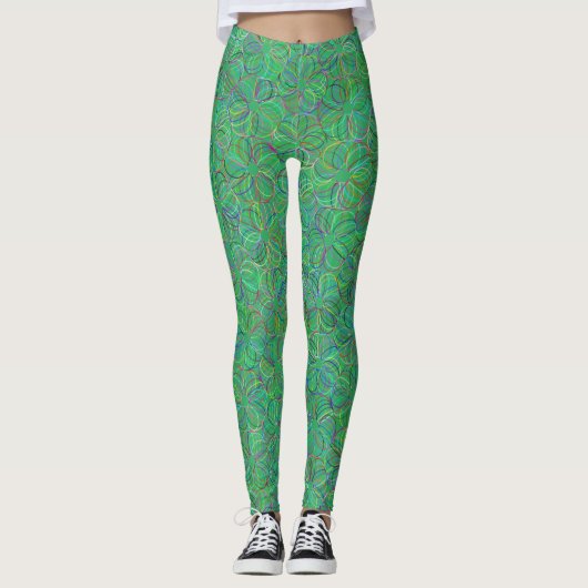 Lebhaftes Green Cyclic Chaos-Muster Leggings (Vorderseite)