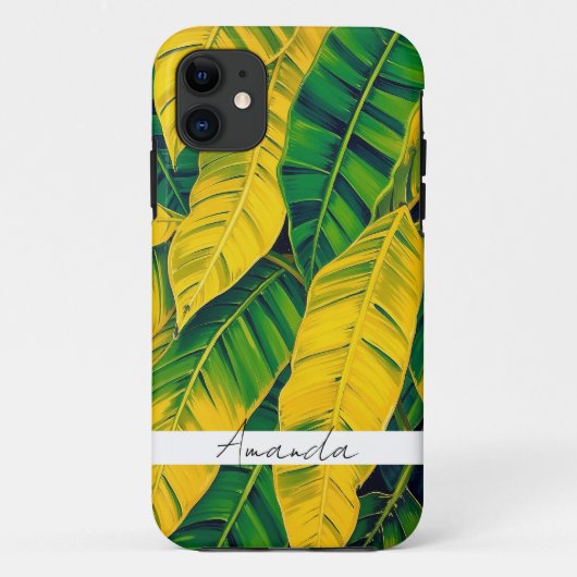 Lebhaftes Green & Yellow Banana Leaf Muster Case-Mate iPhone Hülle (Rückseite)