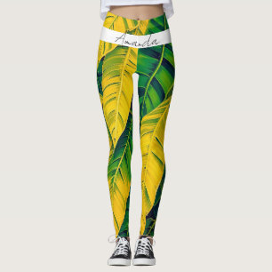 Lebhaftes Green & Yellow Banana Leaf Muster Leggings