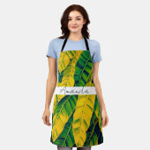 Lebhaftes Green & Yellow Banana Leaf Muster Schürze (Getragen)
