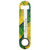 Lebhaftes Green & Yellow Banana Leaf Muster Speed Flaschenöffner (Rückseite)