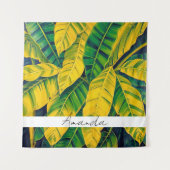 Lebhaftes Green & Yellow Banana Leaf Muster Wandteppich (Vorderseite)